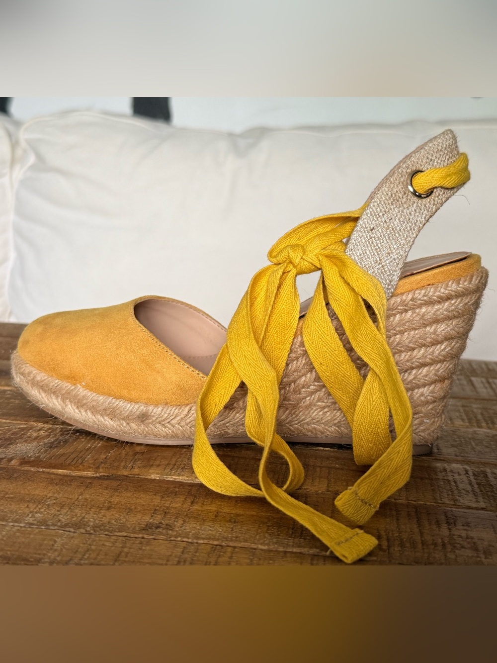 Aldo Yellow Espadrille Wedge with Wrap Tie